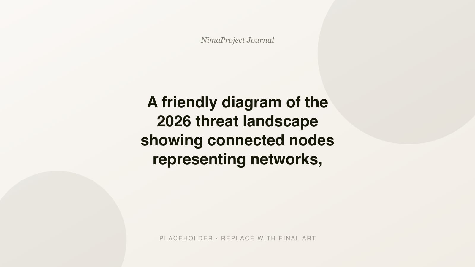 A friendly diagram of the 2026 threat landscape showing connected nodes representing networks, devices and software supply chains