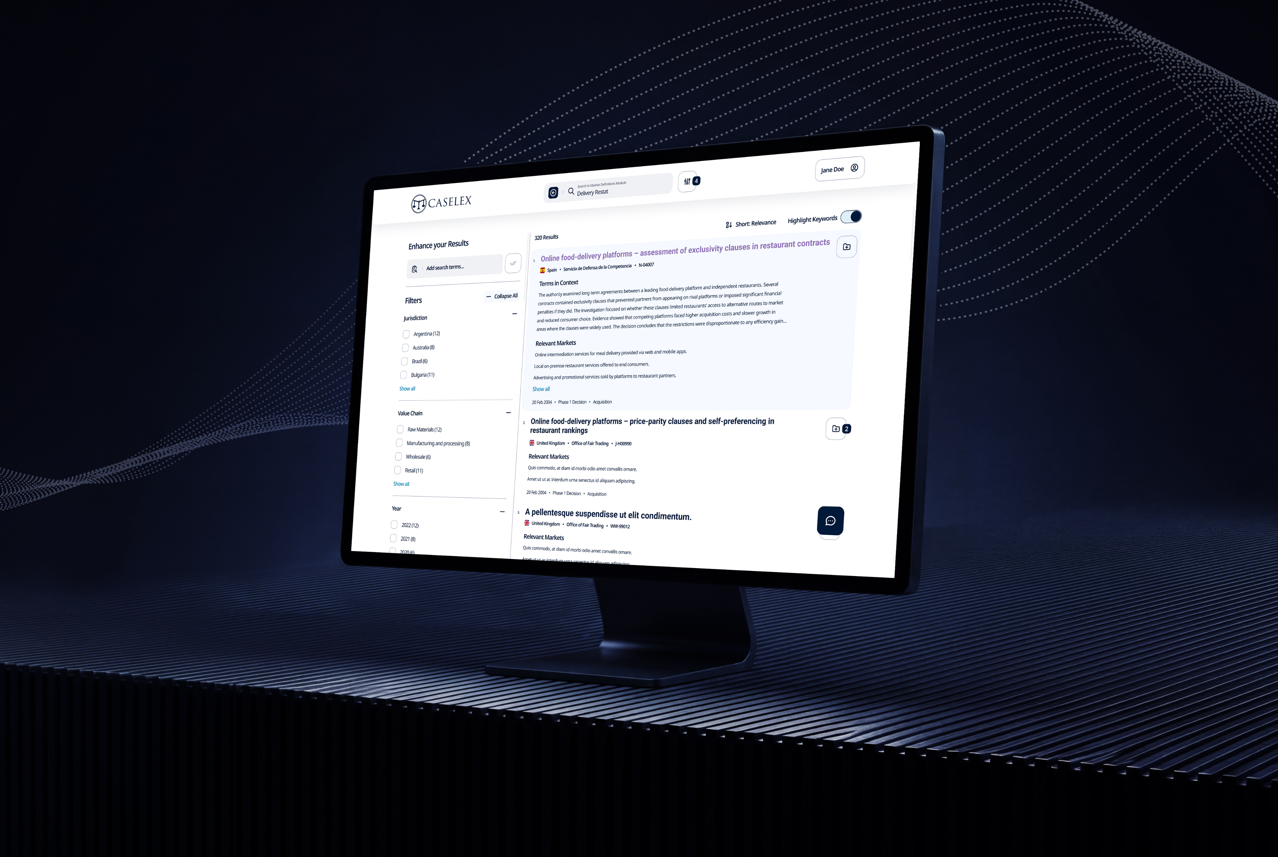 Caselex desktop case list view