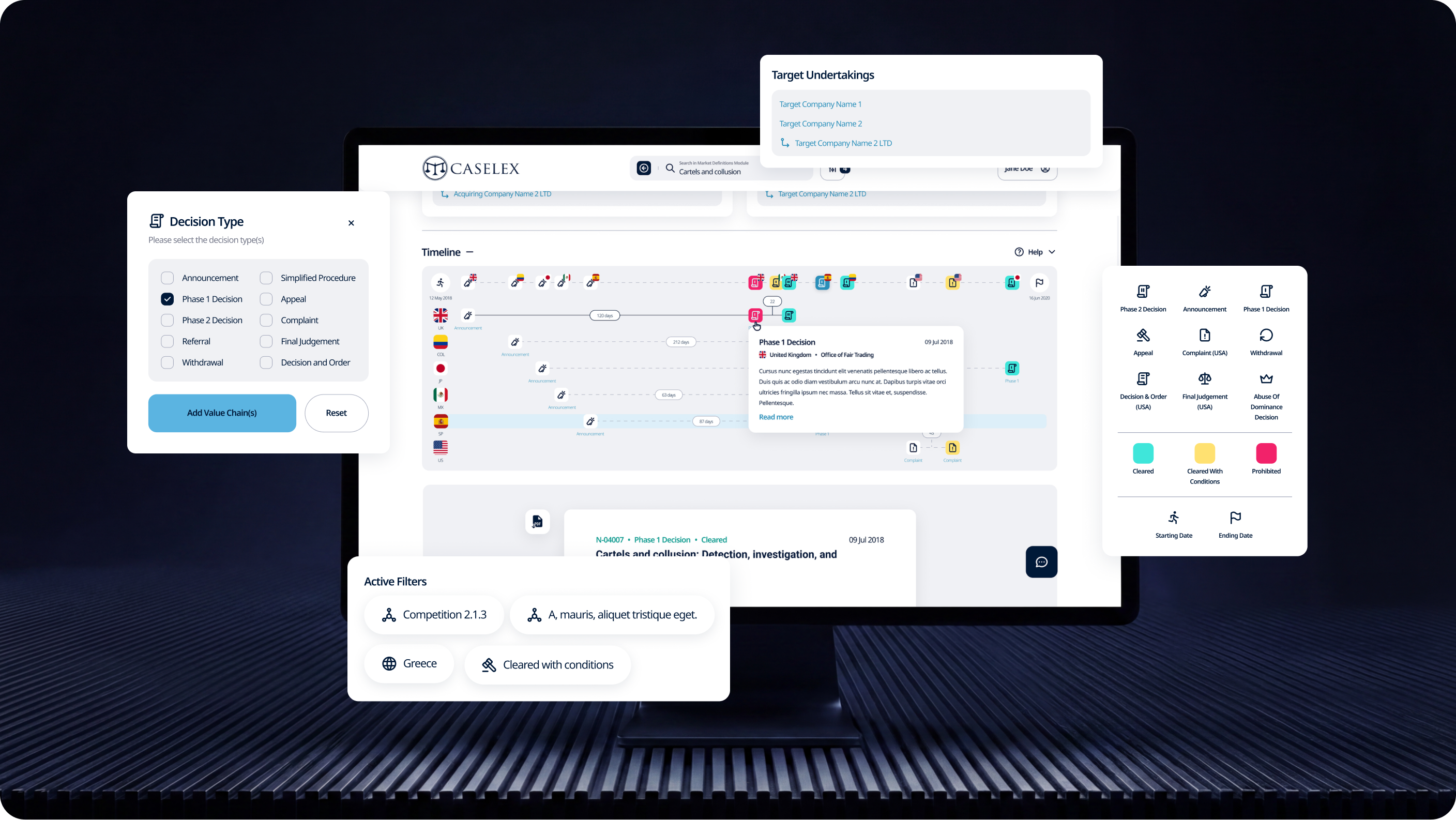 Caselex case timeline and Book on a File workspace