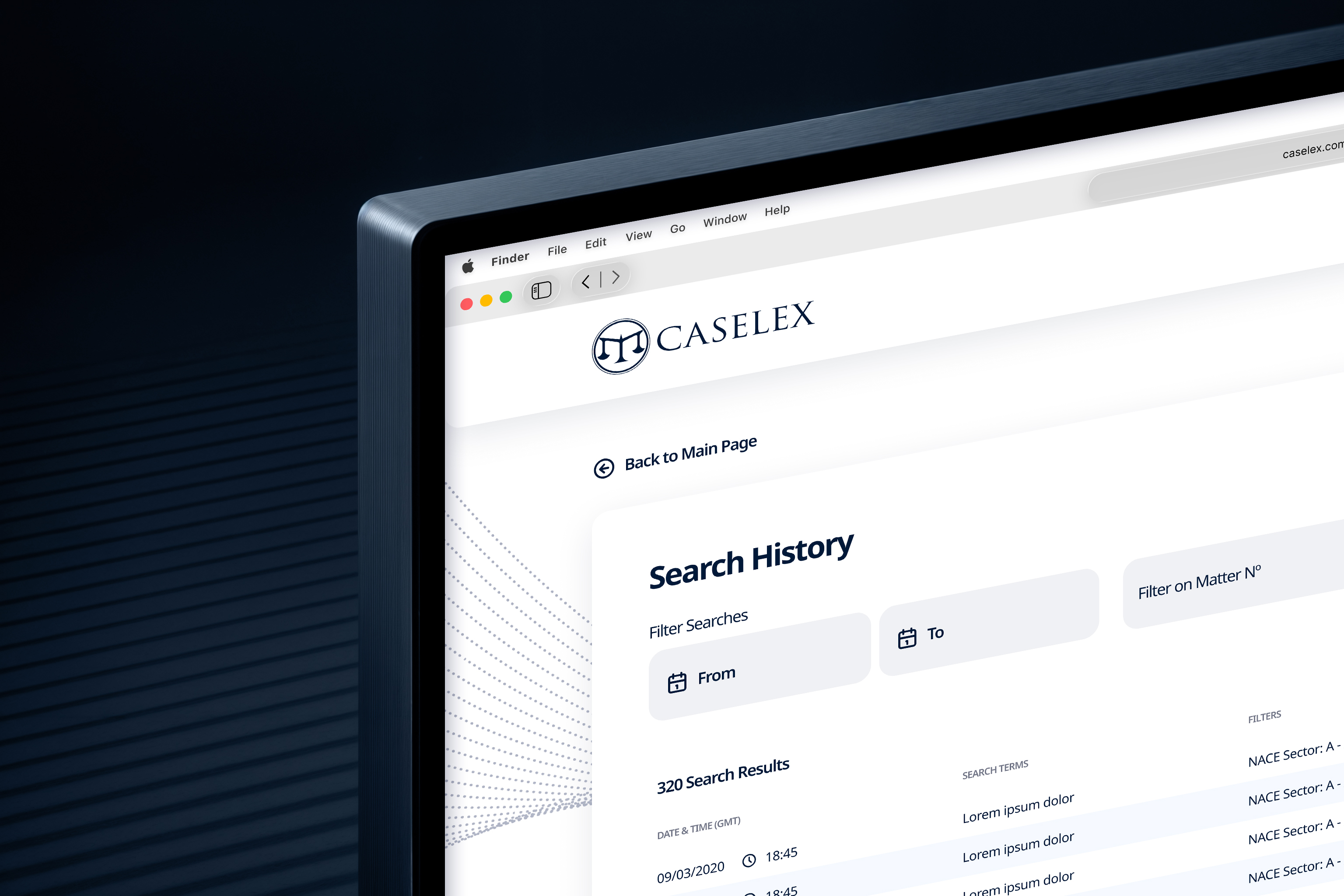 Caselex results list with keyword highlighting