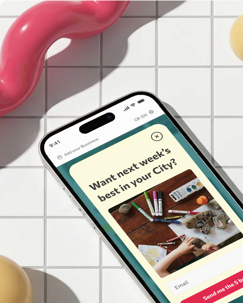 Momizen filter interface — intuitive age, category and location filters for activity discovery