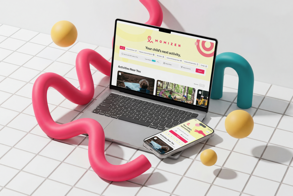 Momizen platform homepage — activity discovery interface showing search and browsing experience for families