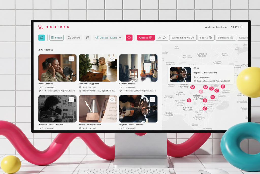 Momizen search experience — curated results page with trust indicators and one-tap contact flow