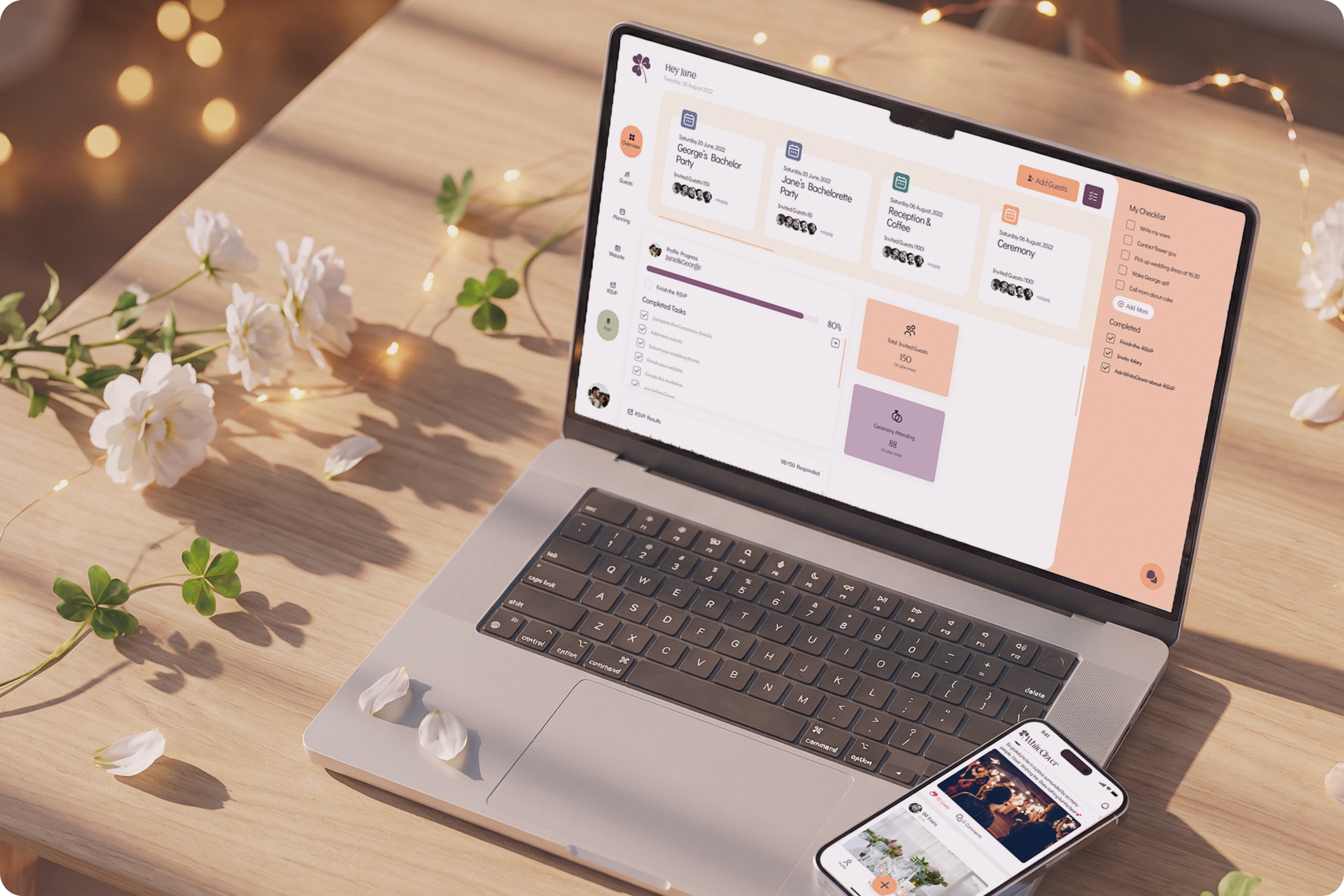 WhiteClover homepage previewed on a laptop and mobile device